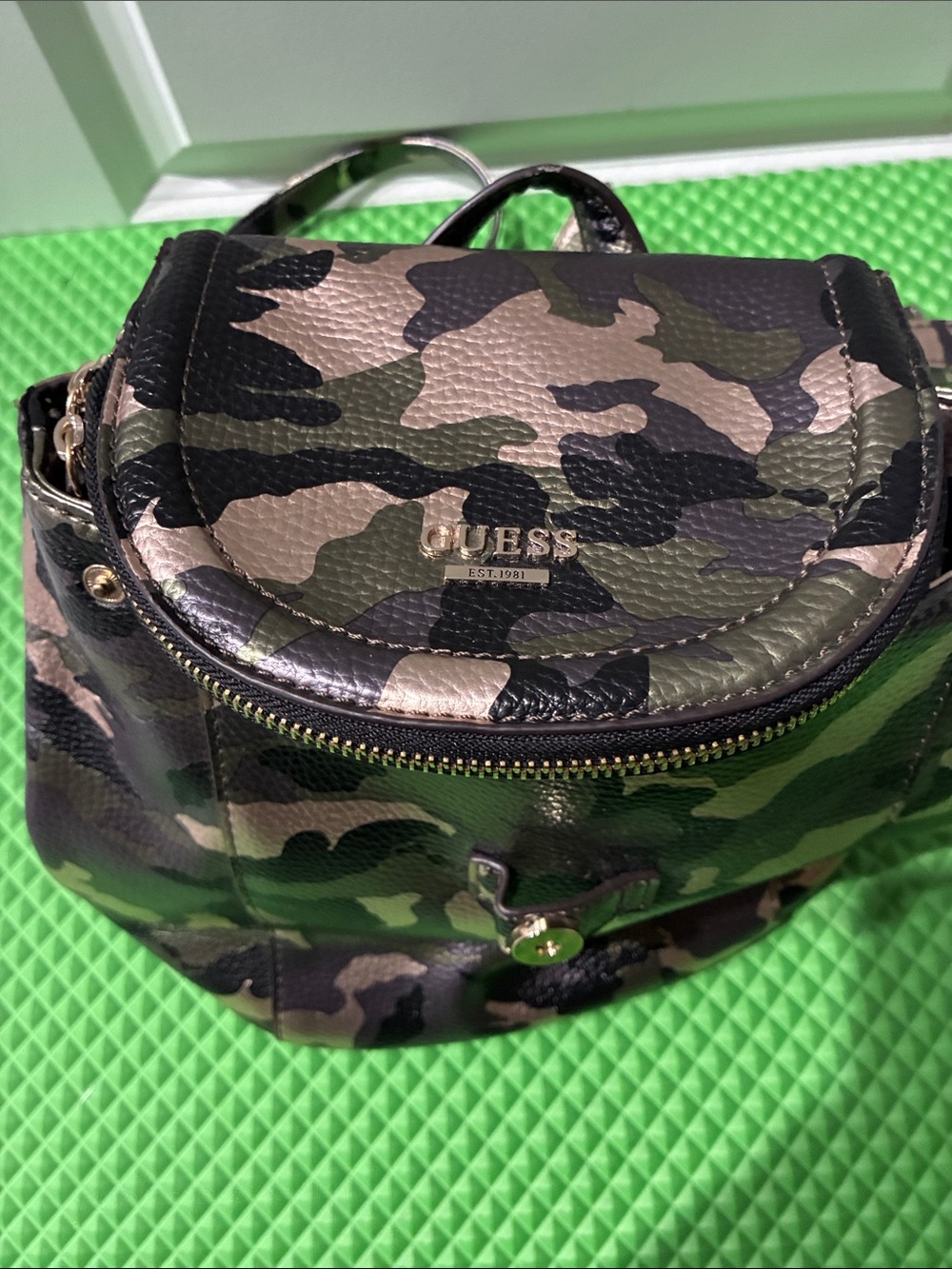 GUESS Camo Mini Backpack in Green and Black